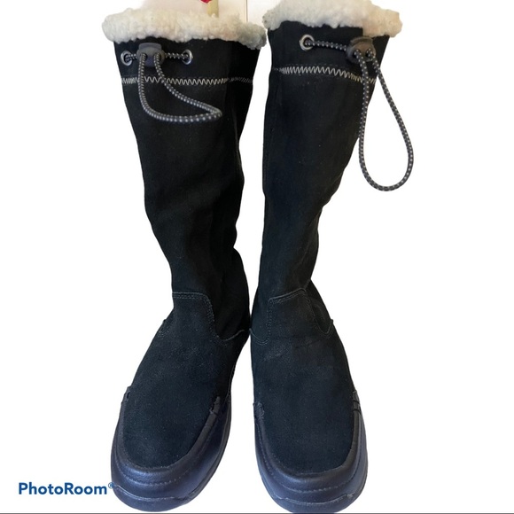 Lands' End Shoes - Lands end suede leather Sherpa lined tall boots Size 6 black